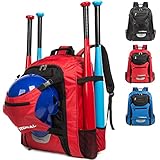 TYRONAL Baseball Bag - Baseball Backpack with Shoes Compartment for Youth and Adults,Large Capacity Baseball Bags Holds 4 Tee Ball Bats, Helmet, Gloves and Cleats. (red)