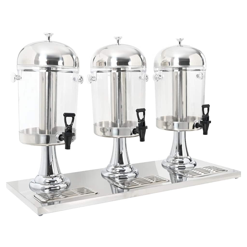 vidaXL Triple Juice Dispenser - Stainless Steel - 3 x 8 L Capacity - Silver