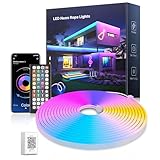 5M Led Neon Rope Lights, Flexible RGB LED Strip Lights with App/Remote Control, Music Sync Colour Changing Gaming Strip Lights, Waterproof Led Lights for Bedroom Home Decor