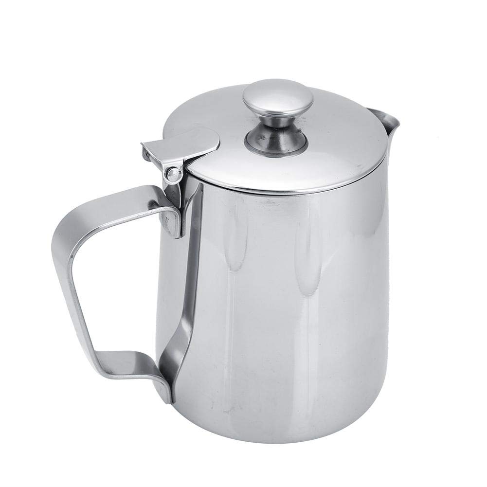 Taza de Acero Inoxidable Taza de Café Taza de Leche Espuma Jarra Jarra con Tapa para Latte Coffee Art para Oficina Cocina con Asa(350mL)