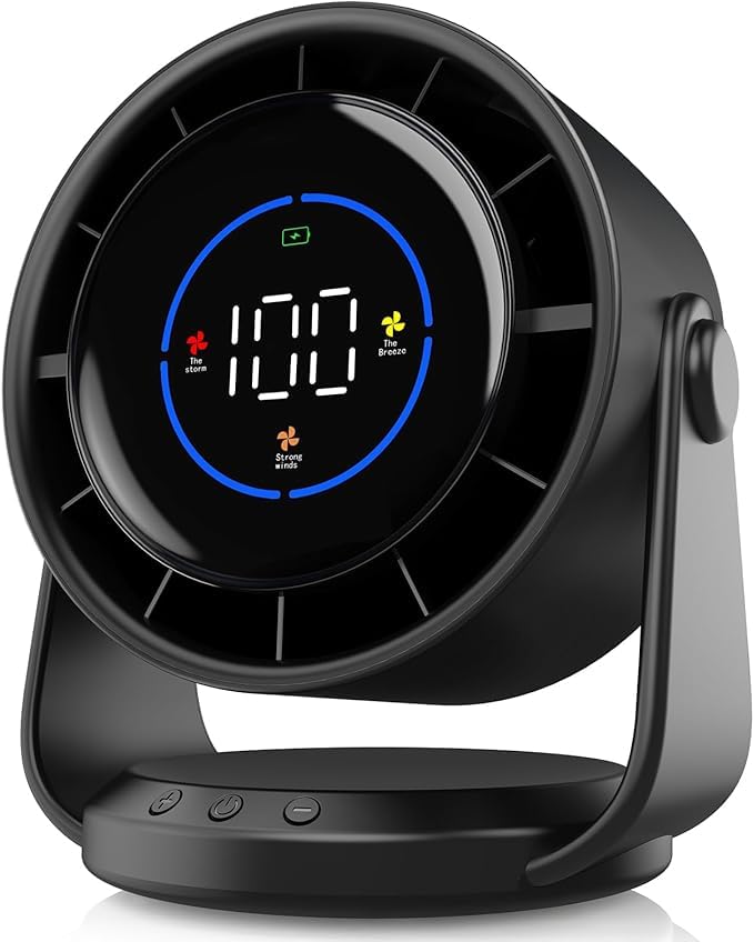 Werwing Ventilador de escritorio ultra silencioso para montar en la pared, pantalla digital y USB recargable, inclinación de 105°, 100 velocidades, potencia duradera, ventilador portátil para hogar,