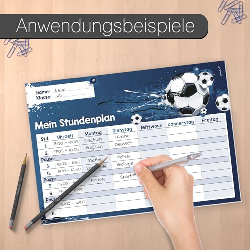 younikat Fußball Stundenplan in blau I DIN A4 Papier-Block I zum Schulanfang I für Jungs Teenager I zum Beschriften und Abreißen I dv631