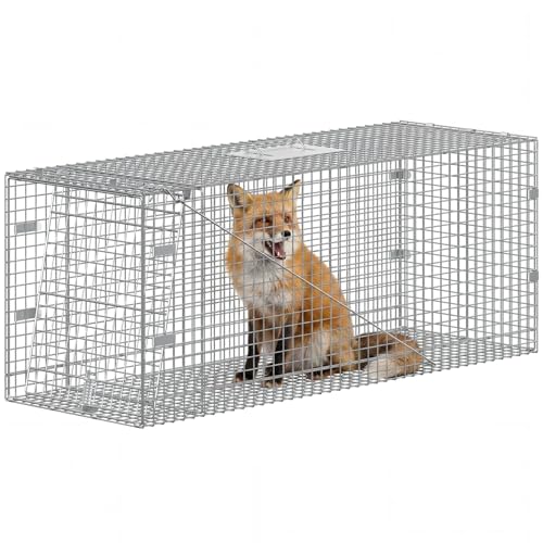 Garvee 42 Inch Foxes Trap Live Animal Hunting Release Cage with Carrying Handle Sensitive Trigger Collapsible Steel for Raccoons Squirrel Cats Rabbits Skunks Foxes Groundhogs Armadillos