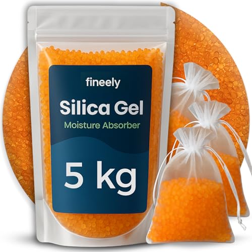 Fineely® Silica Gel Entfeuchter - 5 kg mit Farbindikator Orange-Grün, 3–5 mm Kugeln, wiederverwendbar, Trockenmittel Granulat für Keller, Schrank, Blumen, Filament Fineely® Silica Gel Entfeuchter - 5 kg mit Farbindikator Orange-Grün, 3–5 mm Kugeln, wiederverwendbar, Trockenmittel Granulat für Keller, Schrank, Blumen, Filament