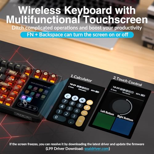 Image of Aula L99 Wireless Mechanical Gaming Creamy Keyboard with Smart Touch Screen | Tri-Mode Hot Swappable Custom Keyboard,RGB Backlit,PBT Keycap,Gasket Mount Creamy Sounding Keyboards for Office PC,84 Keys