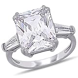 Abbie+Cleo Radiant and Baguette Cubic Zirconia 3-Stone Statement Engagement Ring in Rhodium Flash Pl