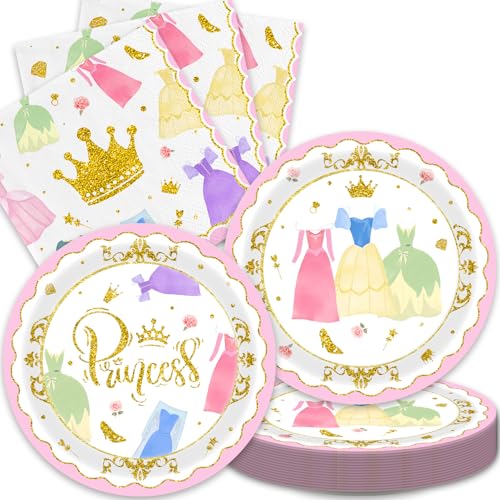 Aulecoo 40Pcs Princess Party Decorations Fairytale Party Plates Napkins for Baby Shower Princess Birthday Party Decorations,Suitable for 20 Guests