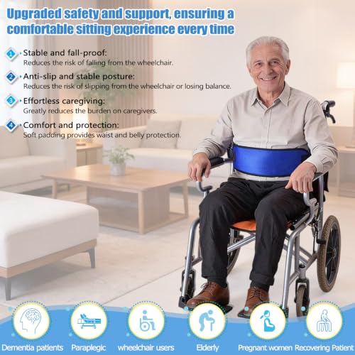 Image of Wheelchair Seatbelt,Wheelchair Harness for Adults,Safety Belt for the Elderly,Adjustable Straps for Dementia Patients Falling Out Prevention,Adults,The Elderly,Pregnant,Paralyzed(Blue)