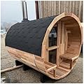 Smartmak Customized Outdoor Barrel Steam Sauna, 2-10 Person Canadian Hemlock/Red Cedar Traditional Wood Sauna Room with 220V ETL-Certified Heater, Backrest Headrest, Rocks, Light Accessories Included
