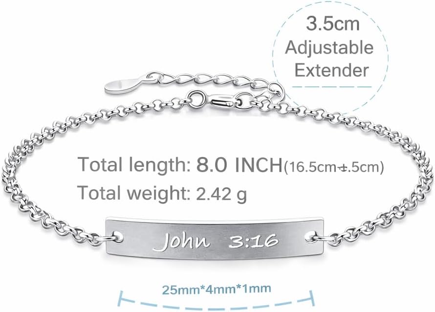 John 3 16 Bracelet for Women, 925 Sterling Silver Christian Faith Jewelry, Meaningful Gift for Her