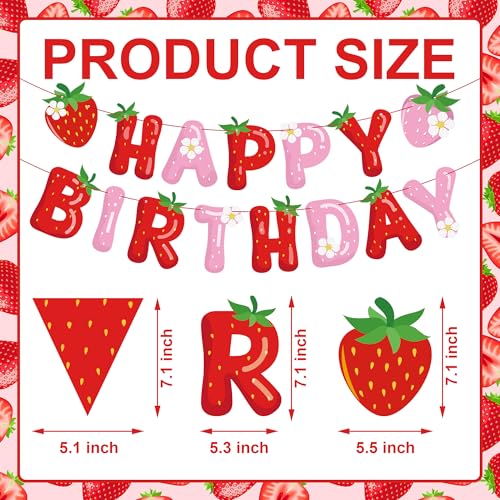 Image of 5 Packs Strawberry Happy Birthday Banner Strawberry Themed Paper Garland Red Pink Pennant Flags Bunting Banners Berry Sweet Birthday Party Decorations for Girls Birthdays Party Decor