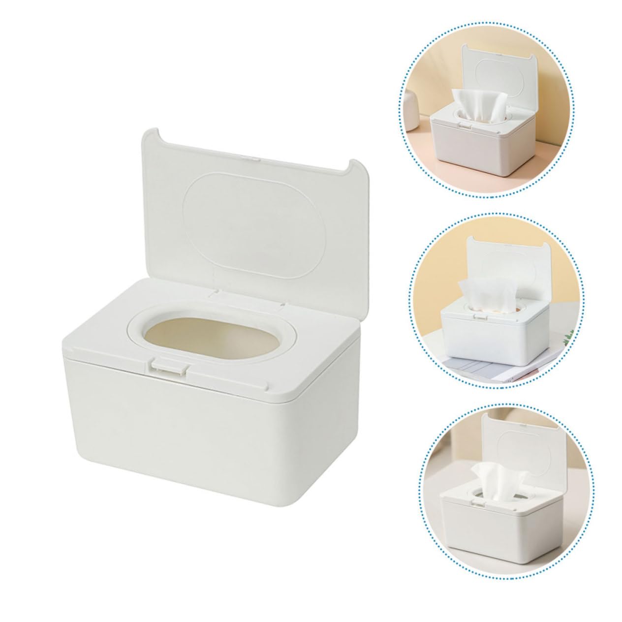 Mikikit Contenitore per Salviettine Umidificate per Ragazzo Ragazza in Plastica Bianca Coperchio, Riutilizzabile, 2 Pezzi, per Uso Domestico Viaggio