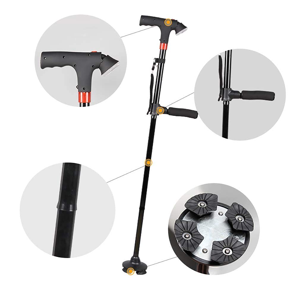 Bastón Ajustable con luz LED Bastón Plegable Ajustable en Altura con botón de Alarma Base Antideslizante para Ancianos Interesting