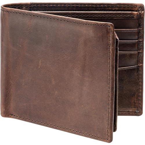 Genuine Leather Wallet for Men Bifold Design with Zipper Closure RFID Blocking Protection and Dual ID Windows for Secure Card Organization (Dark brown)