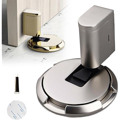 Upgraded Magnetic Door Stopper, 2024 New Punch-Free Mechanical Silent Floor Door Stop, Adjustable No Drilling Mechanical Floor Doorstop Magnetic Door Locks with Adhesive (Brushed Nickel) Cover