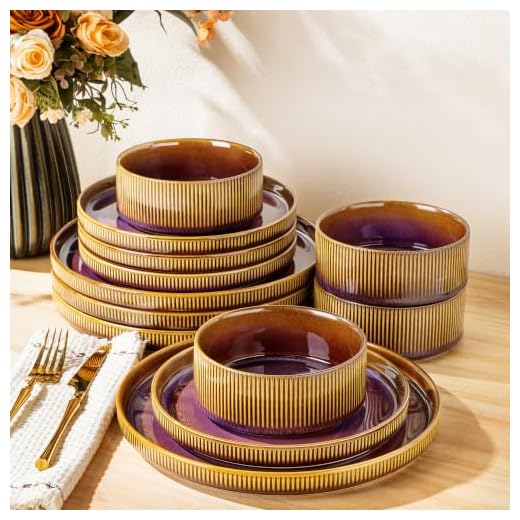 TheTerra Ceramic Dinnerware Set for 4, 12-Piece Plates and Bowls Set