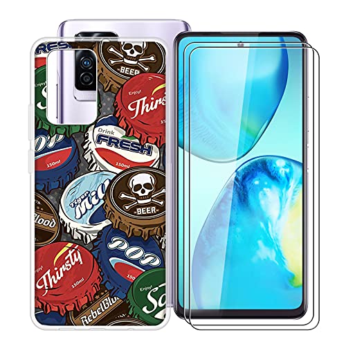 HHUAN Case for Infinix Note 10 Pro (6.95 Inch) with 2 X Tempered Glass Screen Protector, Clear Soft Silicone Cover Bumper TPU Shockproof Phone Case for Infinix Note 10 Pro - WMA25