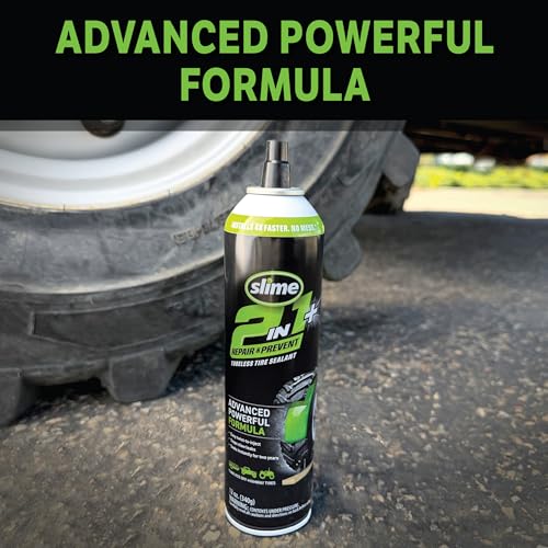 Image of Slime 60199 2-in-1 Repair & Prevent Tubeless Tire Sealant, Instant Flat Tire Fix, Seals up to 1 /4 inch Punctures Without Valve Core Removal, for Tractors, UTVs, Trailers & More, 12 Fl Oz