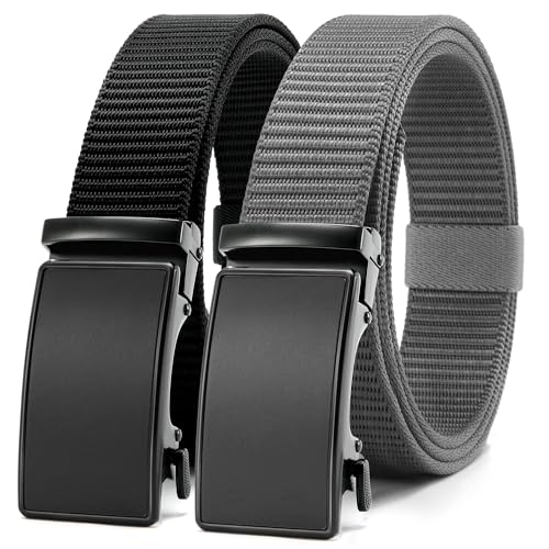 CHAOREN Ratchet Belts for Men 2 Pack - Casual Web Nylon Mens Belt 1 3/8