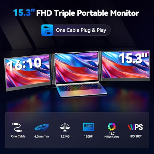 Image of 15.3 inch Laptop Screen Extender Portable, One Cable Connection Double Laptop Monitor FHD 1080P IPS, Ultra Thin Dual Monitor for 13-17 inch Laptops, Plug&Play Compatiable with Win /Mac /Chrome /Android /Switch