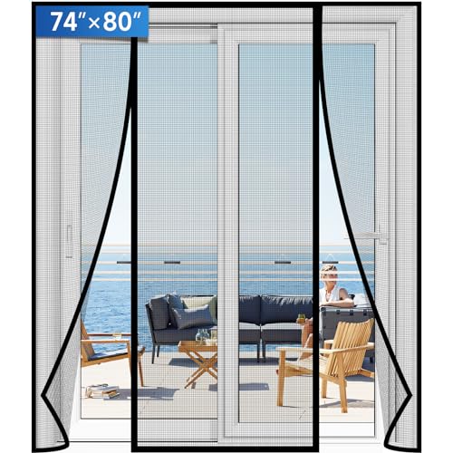 Image of Magnetic Screen Door Upgraded PET Mesh Stronger Than Fiberglass and Polyester,Hands Free,Keeps Bugs Out,Pet & Kid Friendly,Suitable for Sliding Door,Large Patio Door and French Door-74''x80''