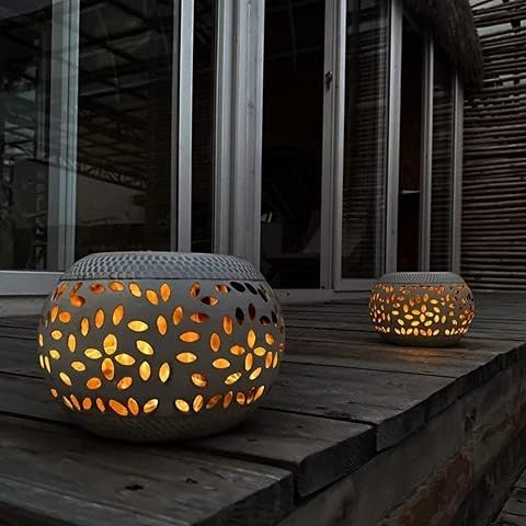 Solar Table Lantern outdoor indoor waterproof - dancing flickering flame powered LED White metal desktop decorative lamp auto on/off lightening dusk to dawn for desk patio garden pathway garden yard