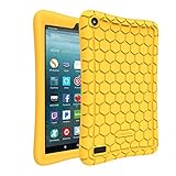 Fintie Silicone Case for All-New Amazon Fire 7 Tablet (7th Generation, 2017 Release) - [Honey Comb Upgraded Version] [Kids Friendly] Light Weight [Anti Slip] Shock Proof Protective Cover, Yellow