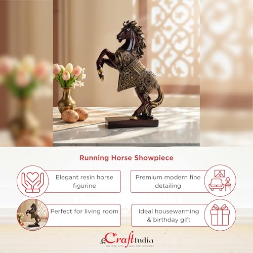 Image of eCraftIndia Resin Running Horse Showpiece for Home Decor Office | Gift for Housewarming Birthday