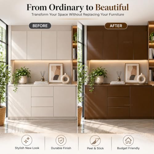 Image of HOME13 Dark Brown Wallpaper Peel and Stick Wallpaper Self Adhesive Contact Paper for Cabinets Decorative Brown Wallpaper for Bedroom Walls Removable Matte Vinyl Sticker(20x80 Inch)