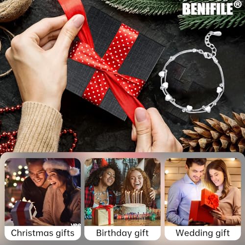 BENIFILE Silver Heart Bracelet Sterling Silver Bracelet for Women Girls Layered Charm Bracelets for Women Ladies Silver Bracelets Friendship Bracelets for Girls Women's Jewellery - Image 8