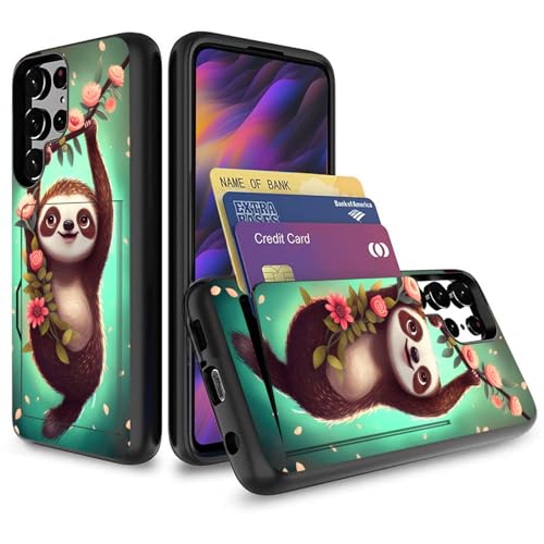 Vobber for Galaxy S24 Ultra Case,Wallet Case Hidden Card Slot Holder Shockproof TPU and PC Dual Layer Protective Case Cover for Samsung Galaxy S24 Ultra 6.8" 2024,Cute Sloth - image 1