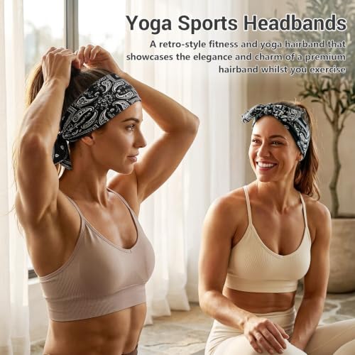 Image of DRESHOW 6 PCS Adjustable Headbands for Women Knotted Headbands Elastic Non-Slip Fashion Hair Bands for Workout Sports Running Yoga