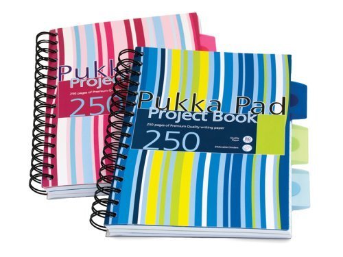 Pukka - Cuaderno de espiral doble (A5, 250 hojas microperforadas, 80 g/m², raya de 8 mm, tapa de polipropileno transparente, incluye separadores), color rosa y azul