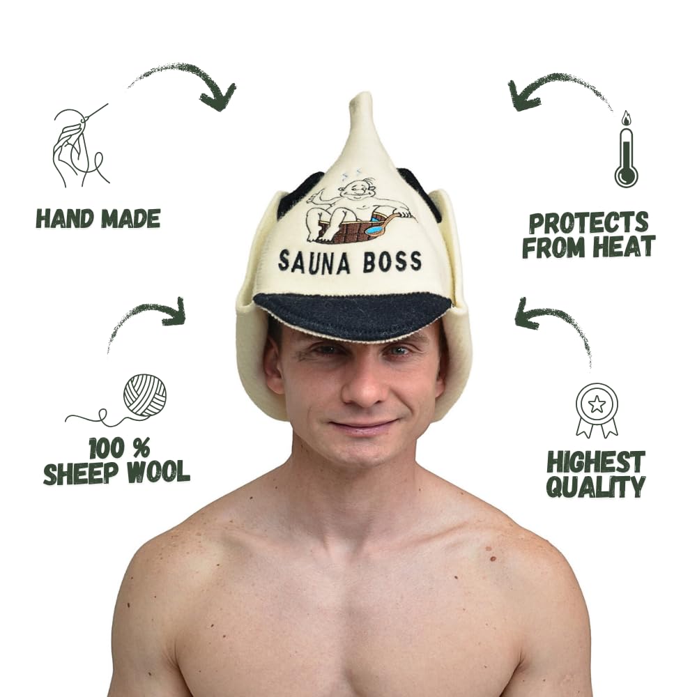Chapeau de Sauna 'Sauna Boss Bucket' Blanc - 100% Chapeau en Feutre de Laine Biologique