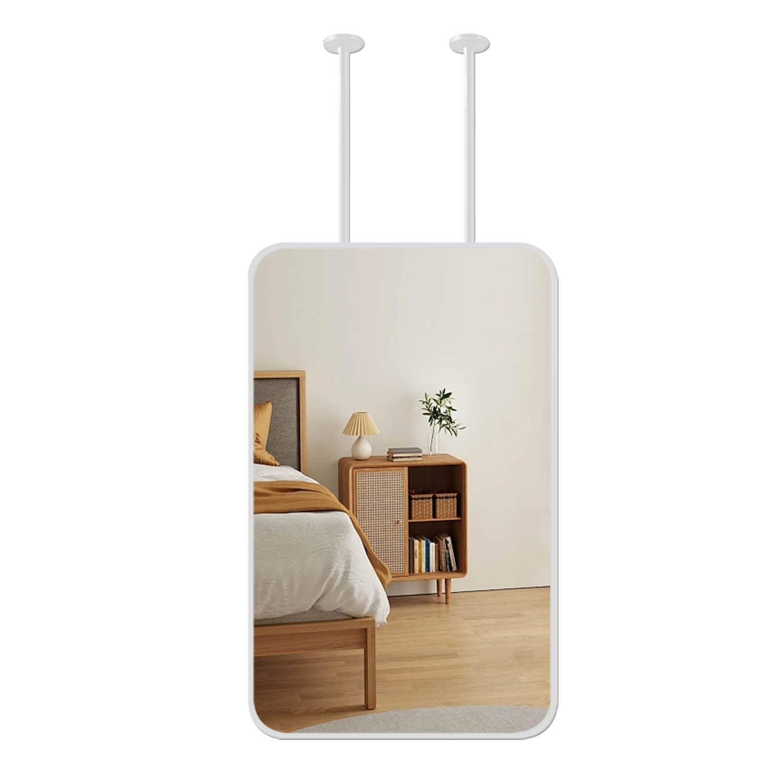 Lustro w metalowej ramie Nordic Design Lustro do makijażu łazienkowego z podwójnymi wysięgnikami montowanymi na suficie Lustro do golenia w łazience - Oszczędź miejsce(40cmx70cm)
