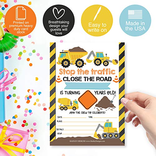 Image of Hadley Designs Kids Birthday Invitations For Boys Construction Theme - 25 Construction Birthday Party Invitations For Boys, Truck Invites For Boy, Cute Party Supplies, Made In USA