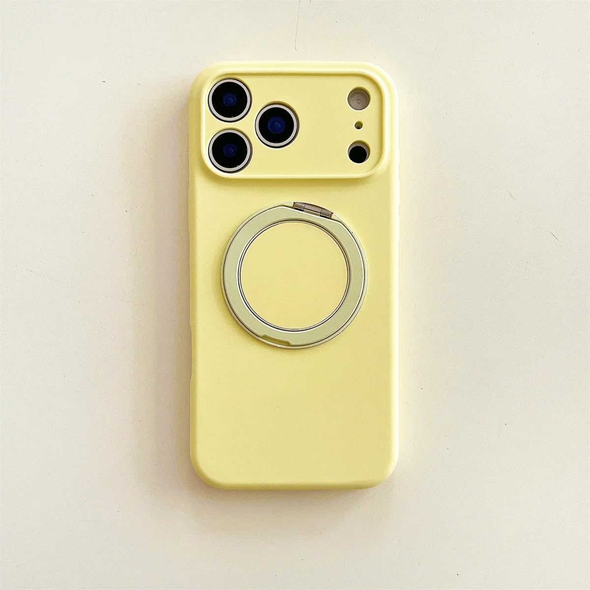 Coque protection silicone iPhone 16 jaune avec support - 8