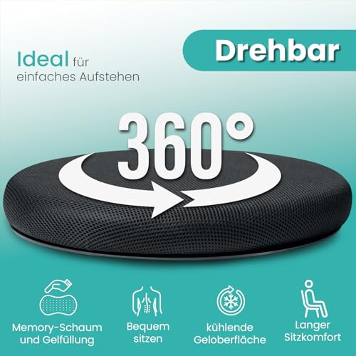 ELONEO Drehkissen mit Gel für Autositz, Drehsitz für Senioren, Einstiegshilfe/Ausstiegshilfe, rutschfest, Belastbar bis 150 Kg, Für Auto, Sofa, Sessel, Stuhl (Ø 40, 1 STK.)