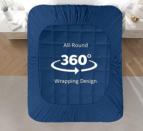 Image of Cloth Fusion 600 GSM Mattress Topper Single Bed, Extra Thick 2 inch Bed Topper for Improved Sleep Quality and Enhanced Comfort (72x36 inches, Navy)