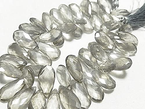 Quartz gris argenté taillé en briolette poire LKBEADS pierres fines haut de gamme