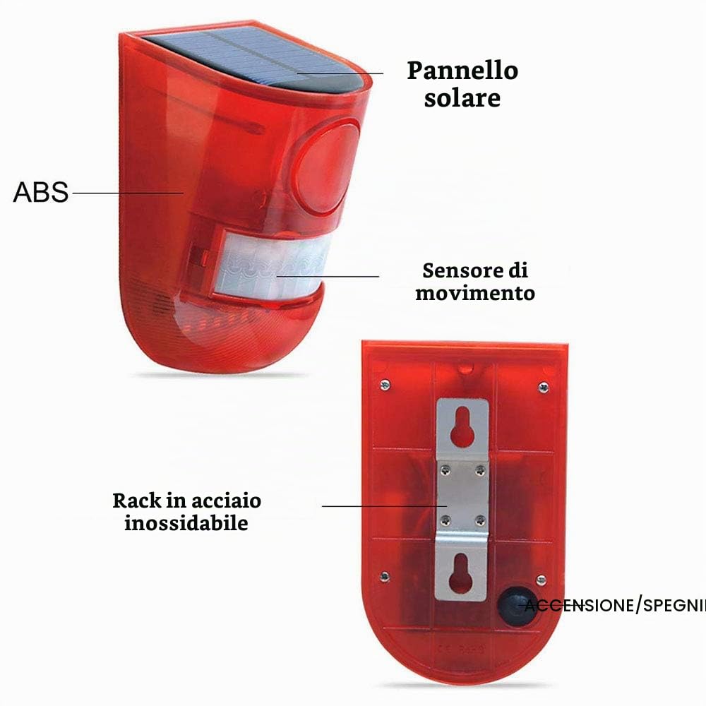 Movimento Allarme Casa 110DB, Luce Stroboscopica a Energia Solare Antifurto Casa, IP65 Sirena Allarme Perimetrale per Garage, Porta, Finestre, Fattoria, Cortile, Casetta, Furgone, Camp (2 pezzi)