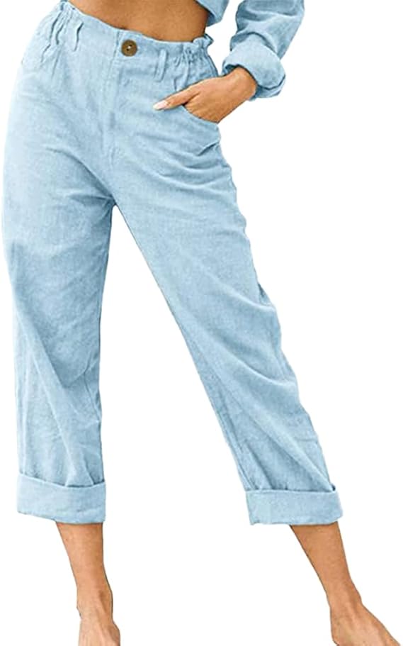 Linnen 3/4 cropped broek dames, linnen capribroek voor dames