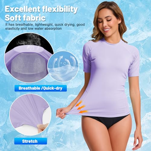 MEETWEE Damen Surf Rash Guard Sonnenschutz Badeanzug UV-Schutz Shirt UPF 50+ Kurzarm Badeoberteil Schnell trocknendes Schwimm-Sonnenschutzshirt für Wassersport. 5