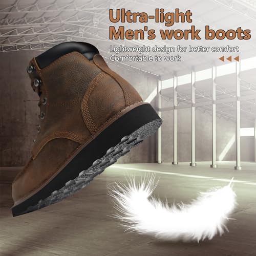 Mens Vintage Wedge Work Boots - ASTM Steel Toe + Lightweight + Shock Absorption + Slip Resistant + 2 Different Insoles3