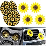 4 pieces Sunflower Car Accessories and 2 pieces Car Coasters, Cute Car Air Freshener Sunflower Air...