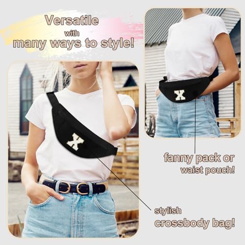 Image of Birthday Gifts for Women Men,Personalized Fanny Pack Crossbody Bag Waist Pack with Initial Letter Patch,Christmas Gifts Cute Trendy Stuff for Daughter Sister Her,Black X