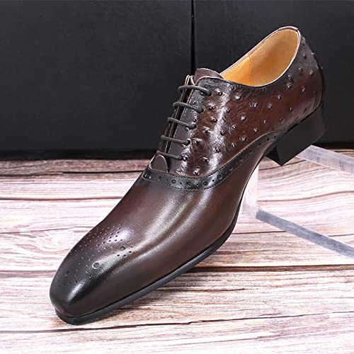 Mens Vintage Leather Uniform Shoes Dress Formal Lace Up Derbys Office Work Oxfords Wedding Party,Brown-412