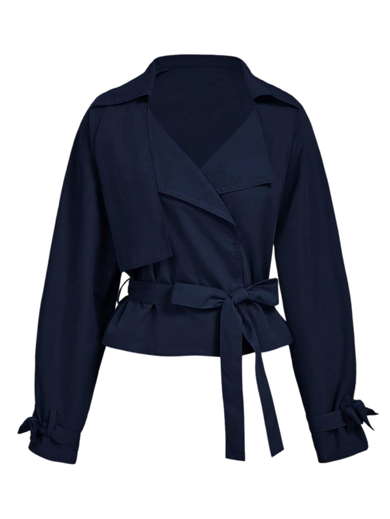 Verdusa Womens Old Money Wrap Tie Belted Trench Coat Lapel Collar Double Breasted Short Outerwear