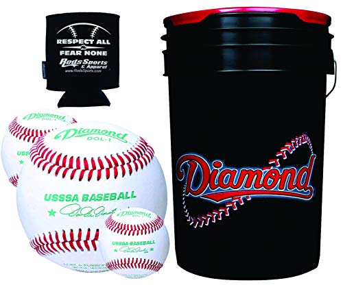 Diamond Sports DOL-1 USSSA - 30 Leather Baseballs with 6-Gallon Ball Bucket and Rods Insolated Can Sleeve