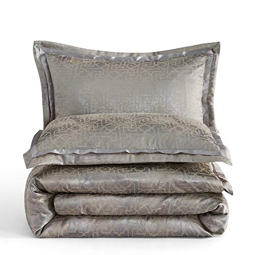 Simple&Opulence Polyester Bamboo Cotton Sateen Silk Bedding, 3 Pieces Jacquard Golden Lattice Duvet Cover Set 1 Comforter Cover 2 Pillowshams(88X92,Queen)